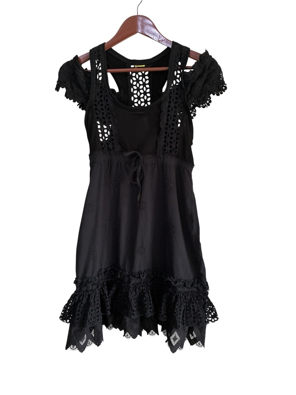 Agua Bendita Black 100% Cotton Eyelet Lace Dress Size Large